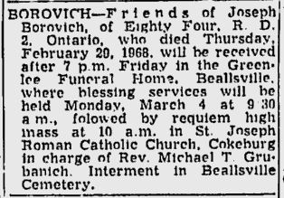Joseph Borovich obit